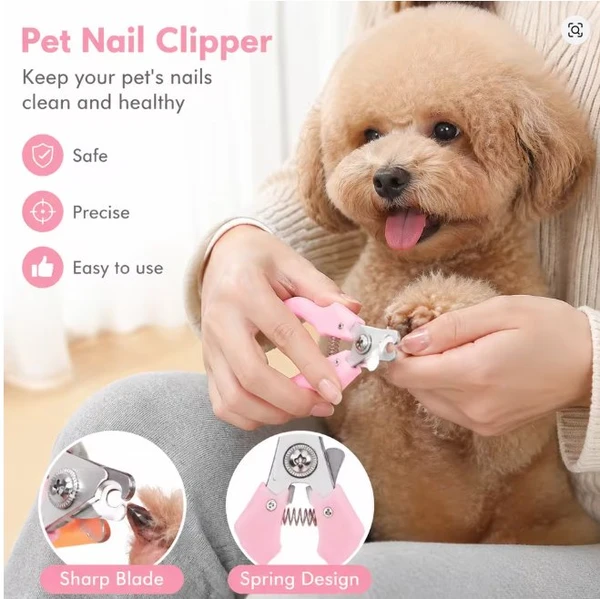 Stainless Steel Pet Nail Clippers with Ergonomic Curved Shape Handle, Sharp Blade, Safety Guard, Spring Mechanism & Security Lock for Cats and Small Dogs 