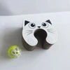 Cat Head Shape Deformable Foldable Corrugated Paper Cat Scratching Board with Strong Magnets & Bell Ball Cat Toy
