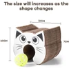 Cat Head Shape Deformable Foldable Corrugated Paper Cat Scratching Board with Strong Magnets & Bell Ball Cat Toy