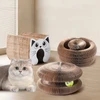 Cat Head Shape Deformable Foldable Corrugated Paper Cat Scratching Board with Strong Magnets & Bell Ball Cat Toy