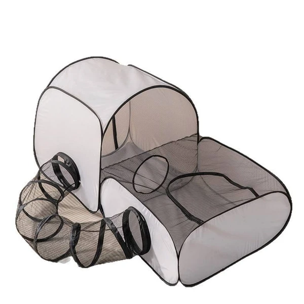 Portable Foldable Pet Tent with Surround Tunnel – Playpen with Soft Oxford Fabric, Breathable Mesh and Strong Wire for Cats & Small Pets