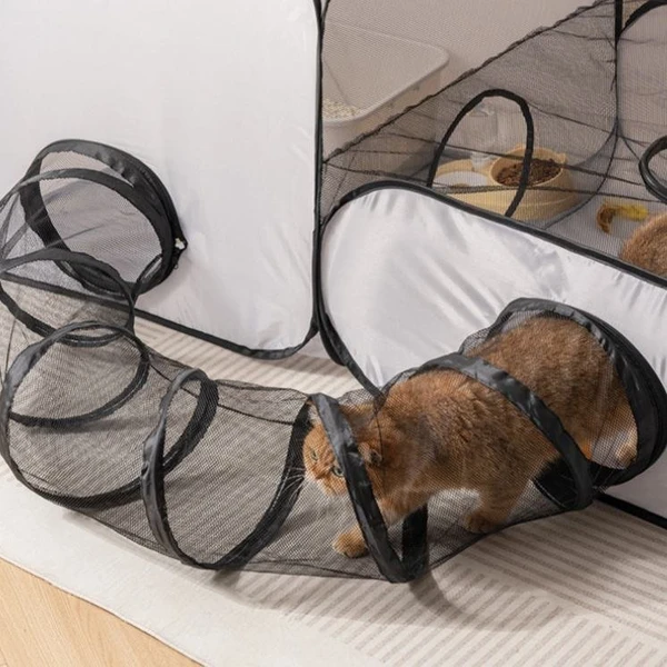 Portable Foldable Pet Tent with Surround Tunnel – Playpen with Soft Oxford Fabric, Breathable Mesh and Strong Wire for Cats & Small Pets