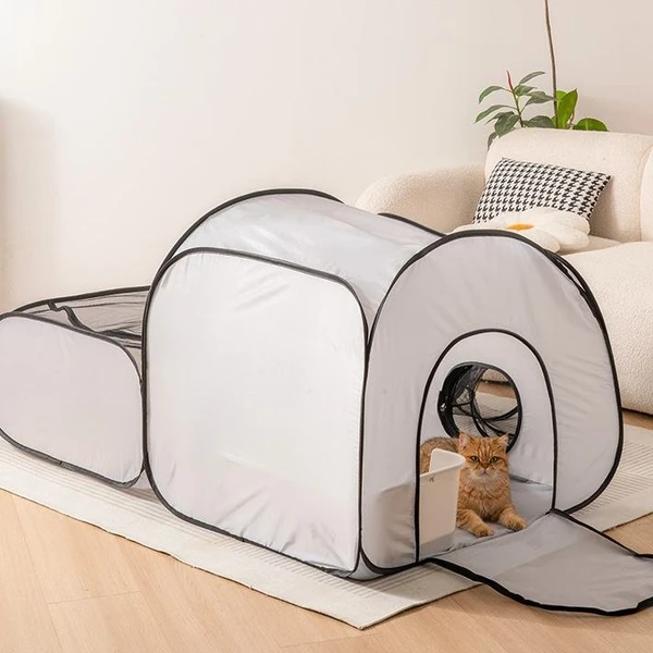 Portable Foldable Pet Tent with Surround Tunnel – Playpen with Soft Oxford Fabric, Breathable Mesh and Strong Wire for Cats & Small Pets