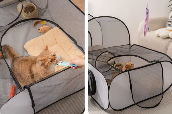 Portable Foldable Pet Tent with Surround Tunnel – Playpen with Soft Oxford Fabric, Breathable Mesh and Strong Wire for Cats & Small Pets