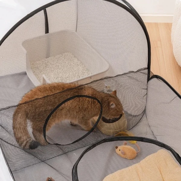 Portable Foldable Pet Tent with Surround Tunnel – Playpen with Soft Oxford Fabric, Breathable Mesh and Strong Wire for Cats & Small Pets