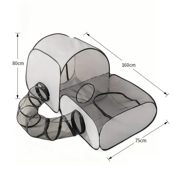 Portable Foldable Pet Tent with Surround Tunnel – Playpen with Soft Oxford Fabric, Breathable Mesh and Strong Wire for Cats & Small Pets