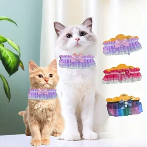 Cute Pet Lace Collar with Delicate Bow & Elegant Ruffles for Cat & Small Dog (Size: Small)