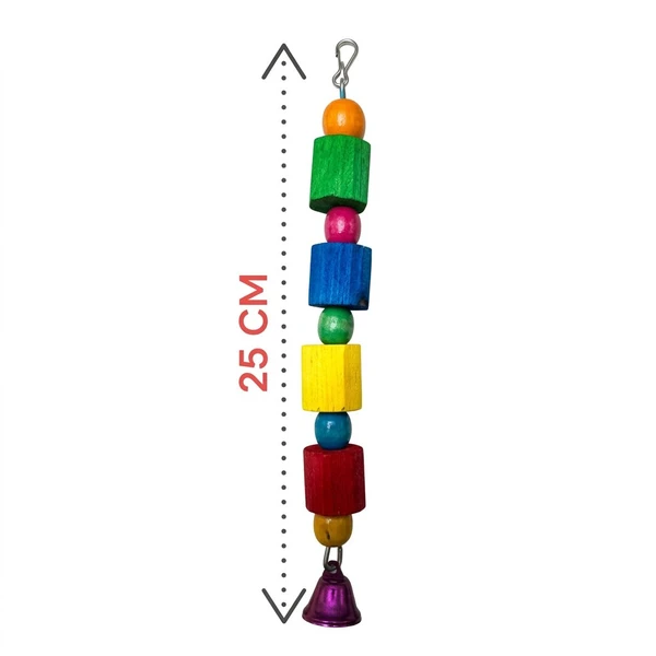 Colorful Hanging Natural Wooden Birds Toy 25 cm with Beads & Bell