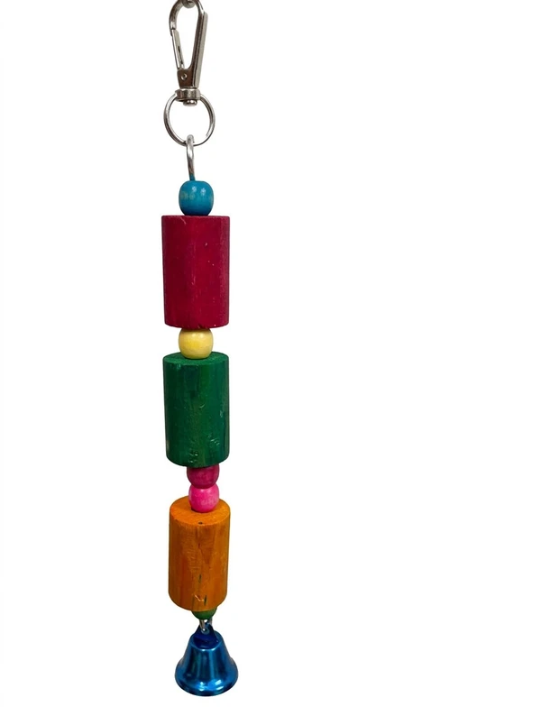 Colorful Hanging Natural Wooden Bird Toy 20 cm with Beads & Bell