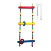 Multi-Use Bird Ladder & Swing Toy - Natural Wooden Perch Stand with Bells & Interacting Rings - 3-Way Hanging Design for Budgies, Love Birds, Parrotlets and Small Parrots (H 50 cm, W 15 cm)