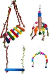 4pcs Bird Toy Set - Swing, ladder & natural wood toys for Cockatiels, Lovebird, Budgie and Conure