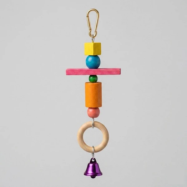 Wooden Chewable Hanging Bird Toy with Bell Height 25cm