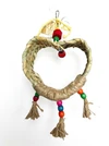 Heart Shaped Hanging Swing with Bell Bird Cage Toy - Woven Palm leaves & Jute Rope for Meyer's Parrot, Indian Ringneck, Cockatiels, Conures, Parakeets, Senegal Parrot and Caique (35x20 cm)