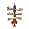 Natural Wood & Palm leaves Bird Chewing Toy with Bell - Colorful Parrot Foraging Hanging Cage Toy for Parakeets, Cockatiels, Conures, Lovebirds, Small & Medium Birds (30x15 cm)