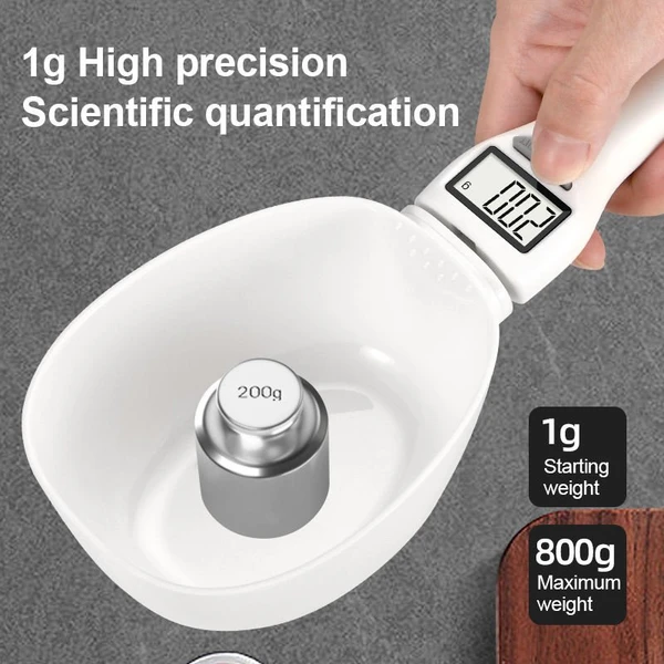 Digital ABS Measure Spoon Scale 800g – Portable, Detachable, High Precision, LCD Display, Battery CR2032 and Multi-Unit (g/cup/oz/ml) Pet Food Measuring Scale (Cream Color)
