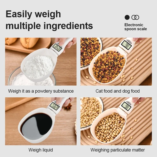 Digital ABS Measure Spoon Scale 800g – Portable, Detachable, High Precision, LCD Display, Battery CR2032 and Multi-Unit (g/cup/oz/ml) Pet Food Measuring Scale (Cream Color)