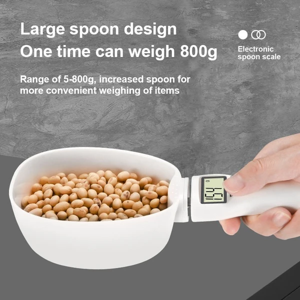 Digital ABS Measure Spoon Scale 800g – Portable, Detachable, High Precision, LCD Display, Battery CR2032 and Multi-Unit (g/cup/oz/ml) Pet Food Measuring Scale (Cream Color)