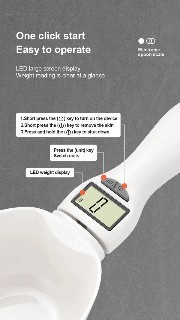 Digital ABS Measure Spoon Scale 800g – Portable, Detachable, High Precision, LCD Display, Battery CR2032 and Multi-Unit (g/cup/oz/ml) Pet Food Measuring Scale (Cream Color)