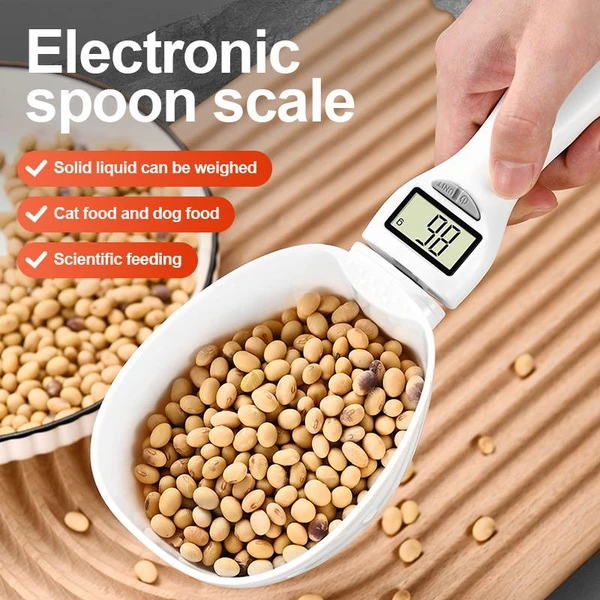 Digital ABS Measure Spoon Scale 800g – Portable, Detachable, High Precision, LCD Display, Battery CR2032 and Multi-Unit (g/cup/oz/ml) Pet Food Measuring Scale (Cream Color)
