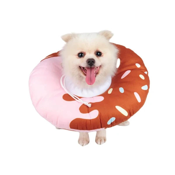 Fashion Adjustable Cotton Donut Pet Recovery Collar with Ribbon Drawstring Closure – Comfortable, Durable, Washable, Anti Licking After Surgery for Cats Small Dogs