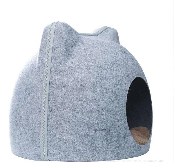 Stylish Cat Face Shaped Soft Warm Felt Cat Cave Bed – Comfortable Foldable Durable Cat House (40x38x38h) cm