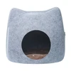 Stylish Cat Face Shaped Soft Warm Felt Cat Cave Bed – Comfortable Foldable Durable Cat House (40x38x38h) cm