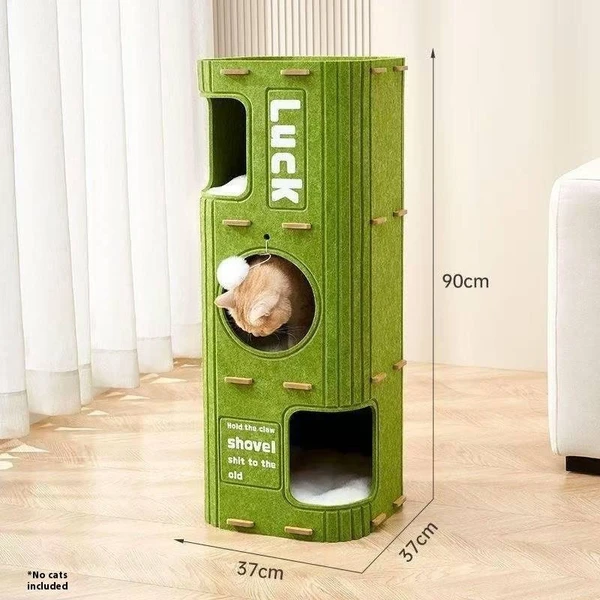 3-Level Felt Cat Tree House & Scratching Post – Foldable Warm Cave Bed for Indoor Cats