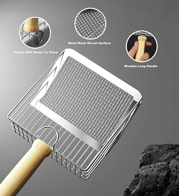 Durable Stainless Steel Cat Litter Scoop with Wooden Hand 27x13 cm