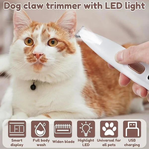 Pet Hair Trimmer with LED Light, Extra 18mm Cutter Head, Cleaning Brush, Maintenance Oil and USB Charging Cable – Waterproof Plastic Material Low Noise for Cats & Dogs