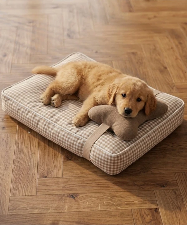 Luxury Pet Bed with Pillow – High-Quality Mattress with Washable Removable Fabric Cover & Anti-Slip Bottom for Dogs & Cats (Blue Plaid)