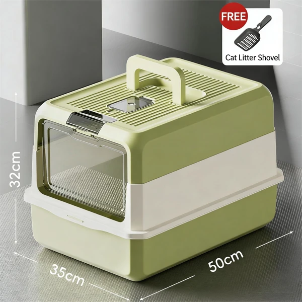 Extra Large Enclosed Cat Litter Box 50x35x32cm with Charcoal Filter, Scoop & Top Carrying Handle – Anti Splash, Odor Control and Easy Clean