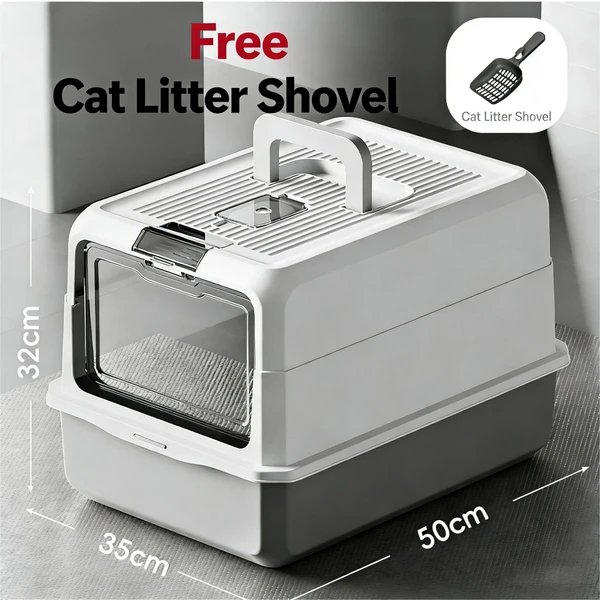 Extra Large Enclosed Cat Litter Box 50x35x32cm with Charcoal Filter, Scoop & Top Carrying Handle – Anti Splash, Odor Control and Easy Clean