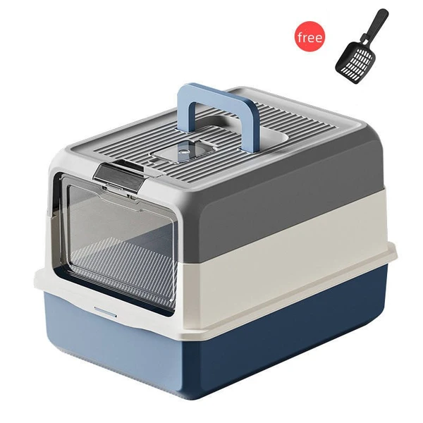 Extra Large Enclosed Cat Litter Box 50x35x32cm with Charcoal Filter, Scoop & Top Carrying Handle – Anti Splash, Odor Control and Easy Clean