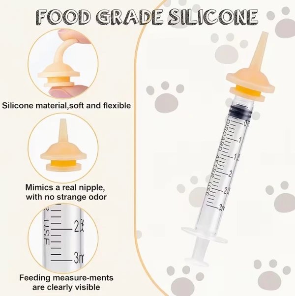 Kitten & Puppy Reusable Milk Feeding Set of 3 Syringes (1ml, 3ml & 5ml) & 2 Different Sizes Nipples