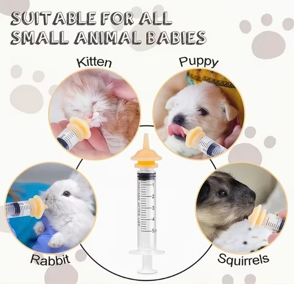 Kitten & Puppy Reusable Milk Feeding Set of 3 Syringes (1ml, 3ml & 5ml) & 2 Different Sizes Nipples