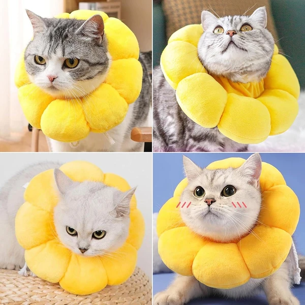 Comfortable Sunflower Shaped Pet Recovery Collar Anti Licking Wounds After Surgery with Adjustable Drawstring Closure for Cats & Small Dogs