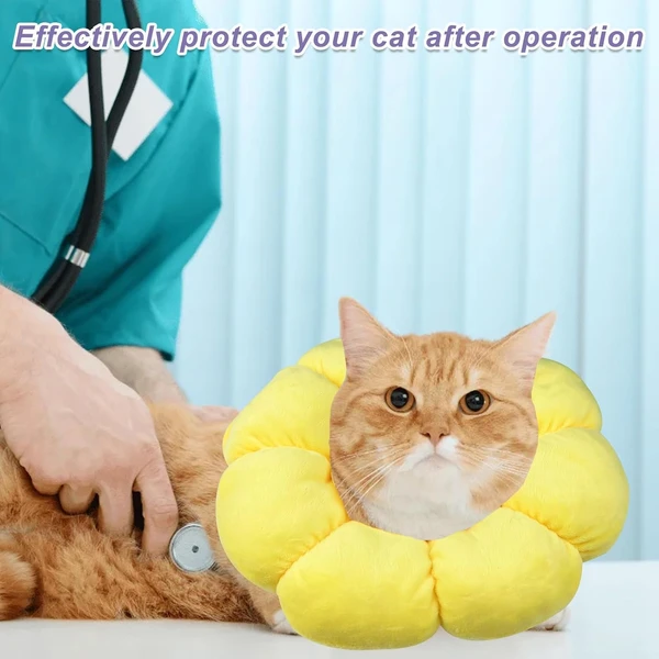 Comfortable Sunflower Shaped Pet Recovery Collar Anti Licking Wounds After Surgery with Adjustable Drawstring Closure for Cats & Small Dogs