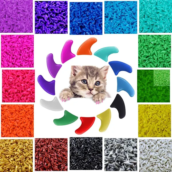 20 Pcs Colorful Silicone Cat Nail Caps with Adhesive Glue – Soft Covers for Claws Care, Anti-scratch and Beautiful Look