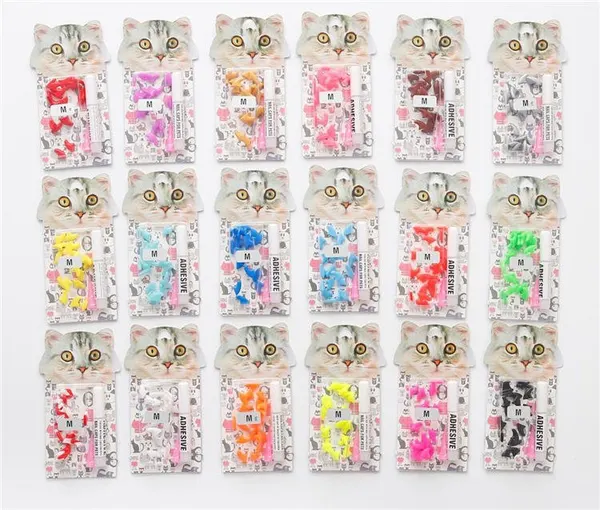 20 Pcs Colorful Silicone Cat Nail Caps with Adhesive Glue – Soft Covers for Claws Care, Anti-scratch and Beautiful Look