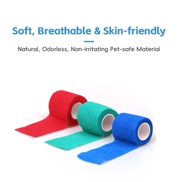 Veterinary Pet Self Adhesive Elastic Wrap Bandage – Breathable Stretchable Comfortable Non-Woven Fabric Waterproof First Aid Tape (5cmx4.5m) for Dogs & Cats