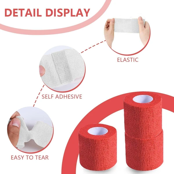 Veterinary Pet Self Adhesive Elastic Wrap Bandage – Breathable Stretchable Comfortable Non-Woven Fabric Waterproof First Aid Tape (5cmx4.5m) for Dogs & Cats