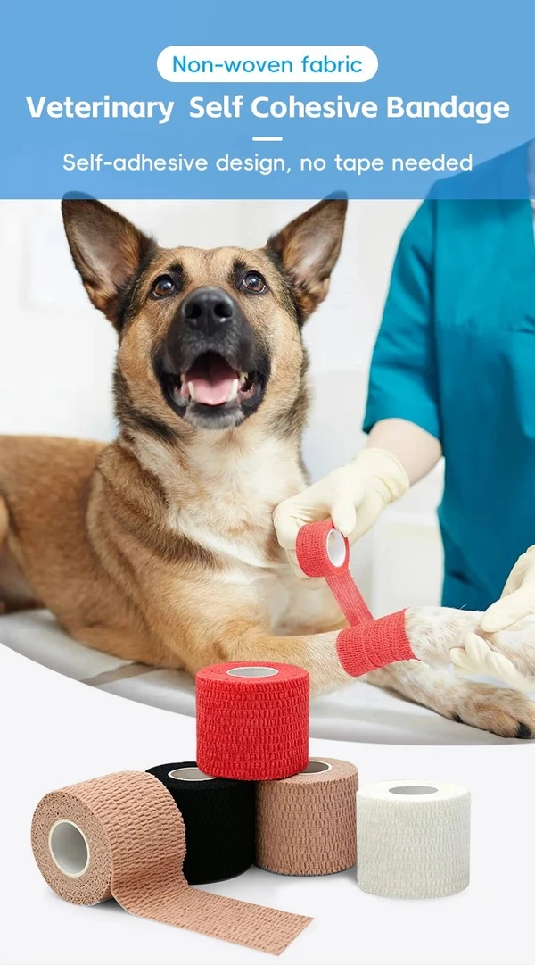 Veterinary Pet Self Adhesive Elastic Wrap Bandage – Breathable Stretchable Comfortable Non-Woven Fabric Waterproof First Aid Tape (5cmx4.5m) for Dogs & Cats