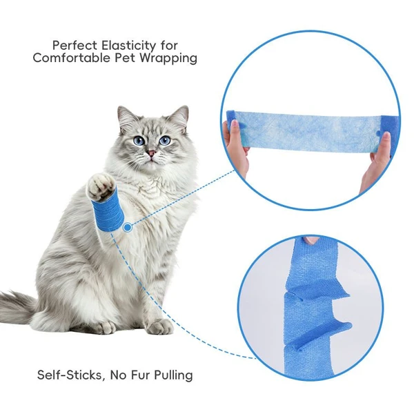 Veterinary Pet Self Adhesive Elastic Wrap Bandage – Breathable Stretchable Comfortable Non-Woven Fabric Waterproof First Aid Tape (5cmx4.5m) for Dogs & Cats
