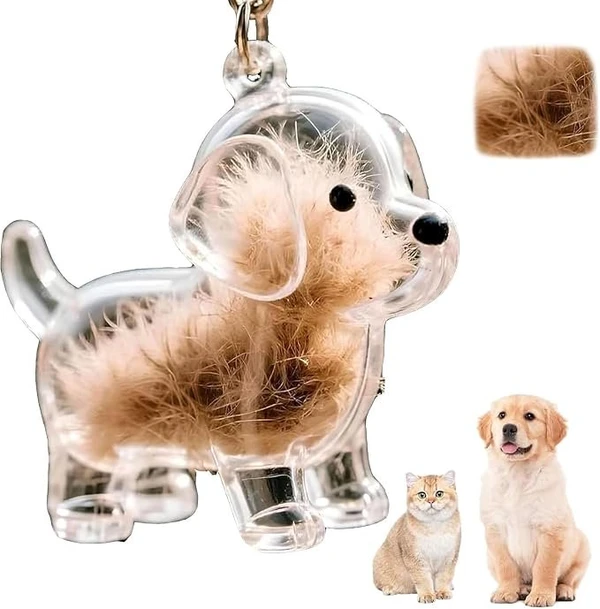Cute Animal-Shaped Transparent PVC Pet Hair Keepsake Key Chain with Plastic Tweezer – Store and Display Pet fur to Create Sweet Personalized Memory