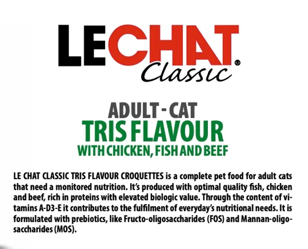 LeChat Classic Tris Flavour Croquettes Adult Cat Dry Food with Chicken, Fish and Beef