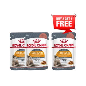 (2+1 Free) Buy 2 Get 3 Royal Canin Hair & Skin Intense Beauty Care Adult Cat Wet Food in Gravy 85g Pouch
