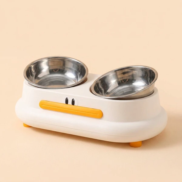 Cute Duck Shaped 3-in-1 Pet Feeder – Double Stainless Steel Food and Water Bowls with Slow Feeder Tray for Cats & Small Dogs