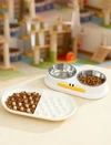 Cute Duck Shaped 3-in-1 Pet Feeder – Double Stainless Steel Food and Water Bowls with Slow Feeder Tray for Cats & Small Dogs 