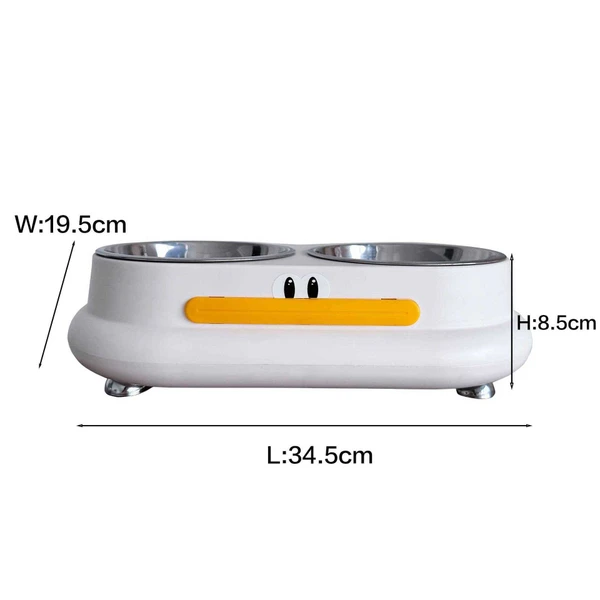 Cute Duck Shaped 3-in-1 Pet Feeder – Double Stainless Steel Food and Water Bowls with Slow Feeder Tray for Cats & Small Dogs