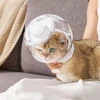 Transparent ABS Cat Helmet with Adjustable Velcro Neck Strap – Breathable Lightweight Anti Bite Head Muzzle for Postoperative Protection, Grooming, Shaving and Bathing (18cm Diameter)